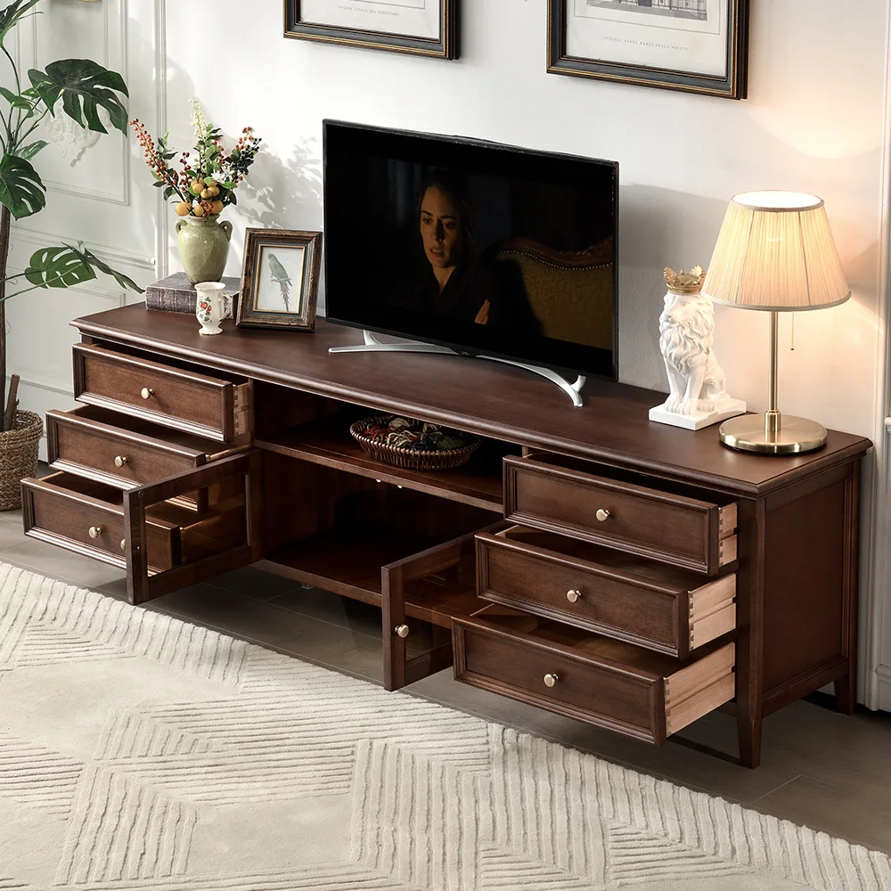 TV cabinet ash wood 2 meters floor cabinet retro country living room walnut oak six draw two doors furniture