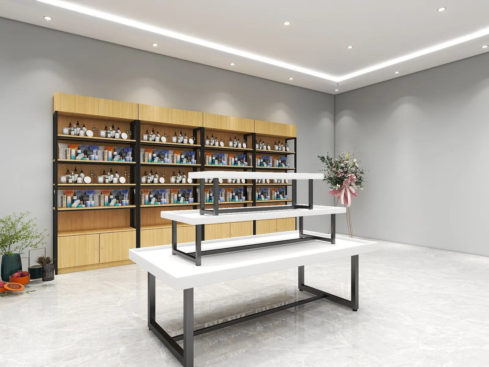 promotion desk Maternal and infant store High and low running water cabinet Cosmetics stack head combination display cabinet
