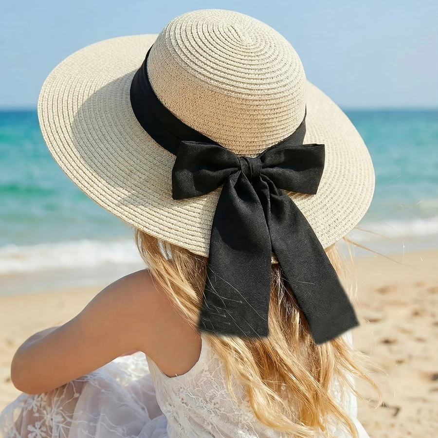 Girls Oversized Brim Straw Vacation Beach Hat
