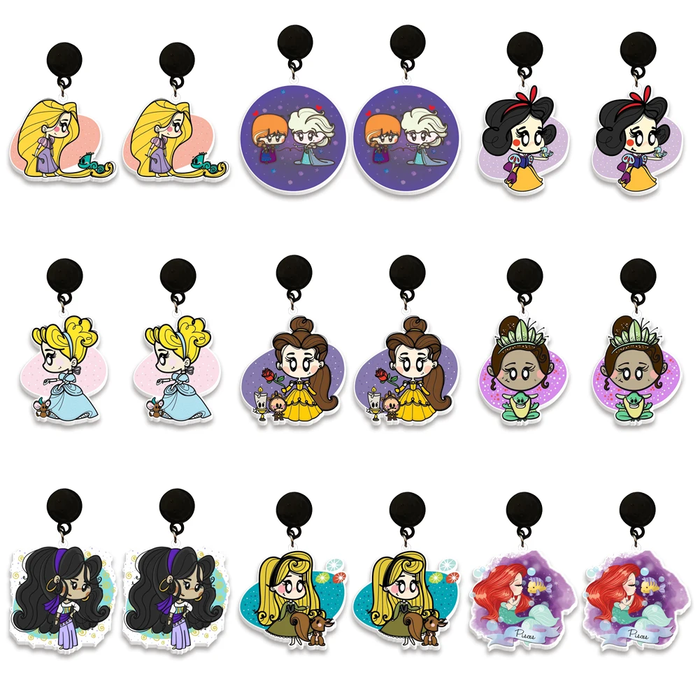 Cartoon Disney Funny Princess Design Pendant Earrings Design Drop Earrings Transparent Acrylic Women Girl Jewelry Accessories