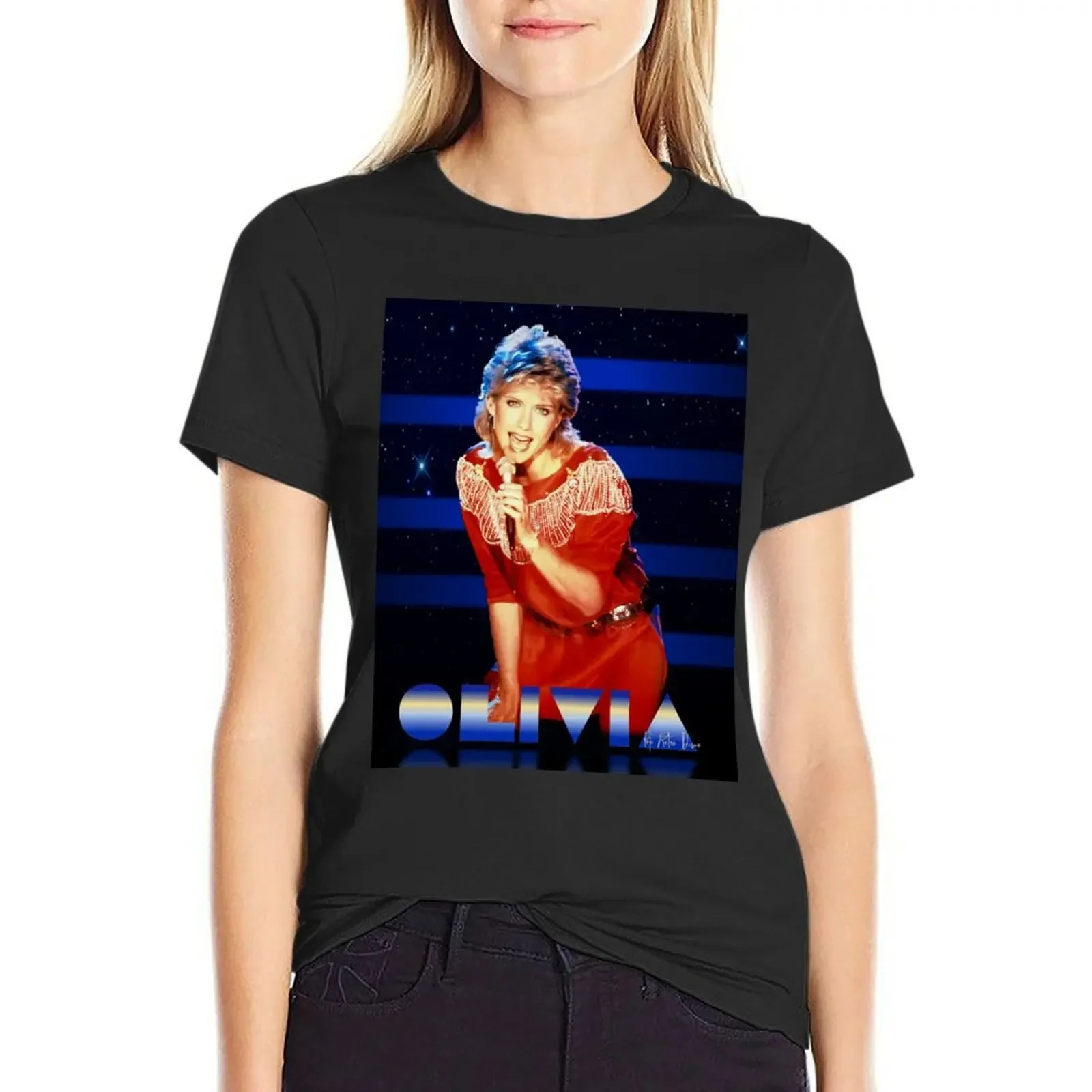 

Olivia Newton-John Number One in the 1980s Designed by PopRetroDisco T-Shirt animal print shirt for girls female Woman T-shirts