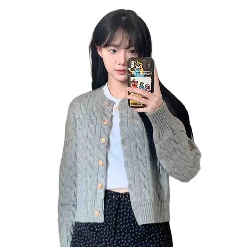 Korean Preppy Style All-match Short Sweater Autumn New Solid Knitted Women\'s Sweater Overcoat Sweet Casual Lady Cardigan 9701