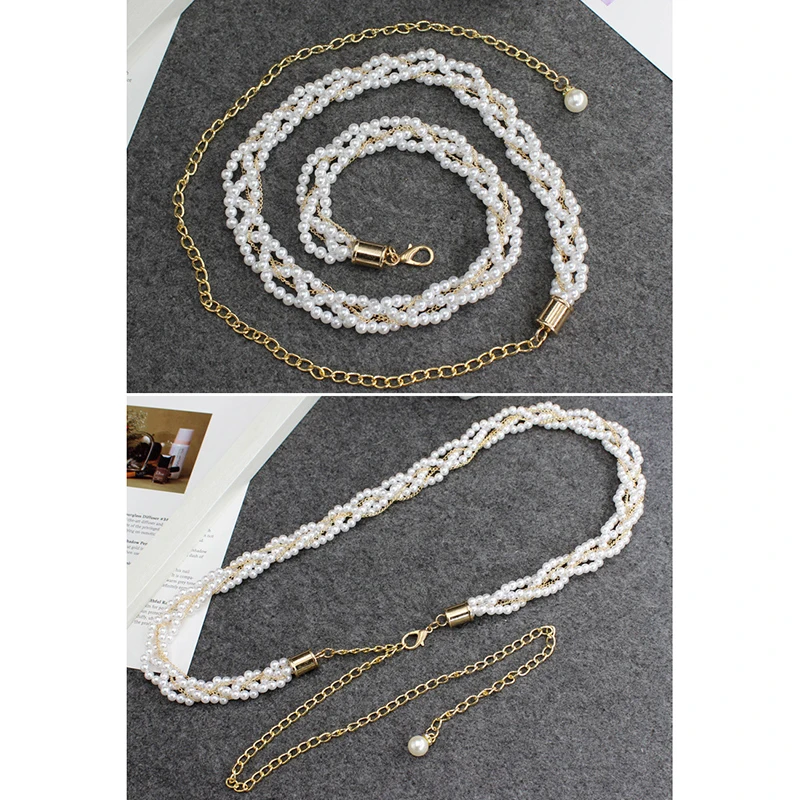 1PC Spliced Pearl Women Belt Elegant Versatile Elastic Waist Design Fashion Beading Versatile Spring Summer