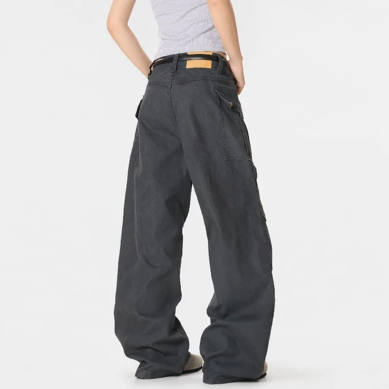 OR FL American Retro Wash With Water 100 Cotton Women Cargo Trousers Trendy Brand High Street Fold Staraight Slacks Y2k Pants