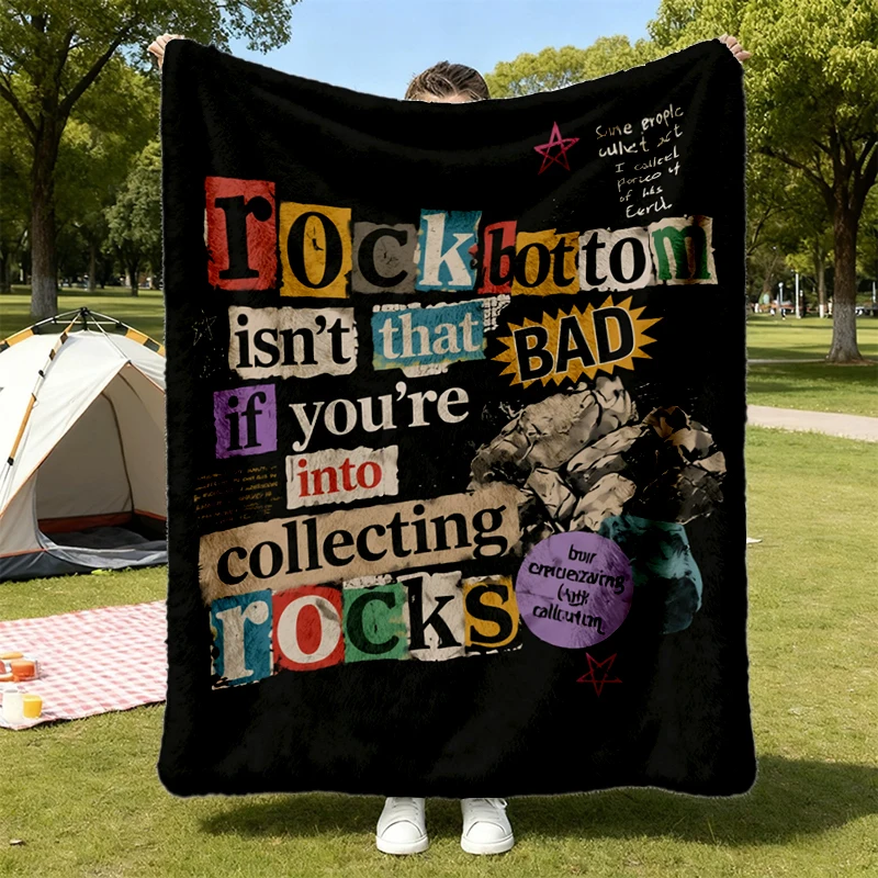 Rock Bottom Flannel Throw, Funny Rock Collector Cozy Blanket, Rockhound Geology Warm Blanket, Collecting Rocks Humor Sof