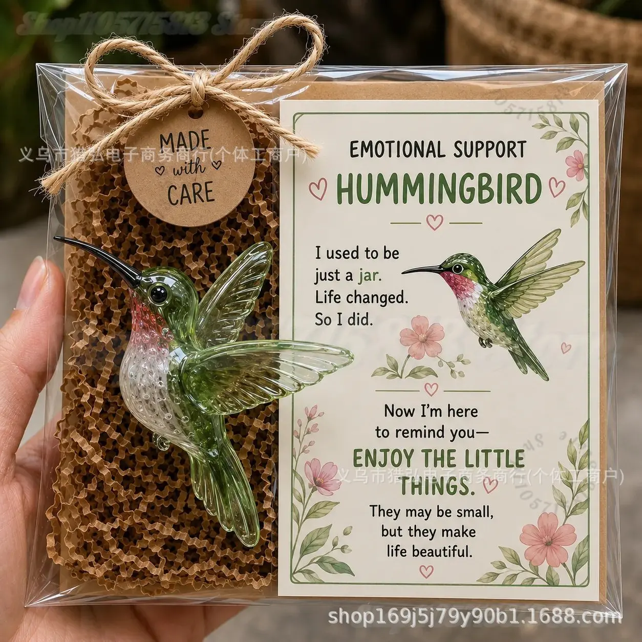 Emotional Support Glass Animal Gift, Cute Recycled Pocket Hug Desk Decor with Encouragement Card for Friends & Family,