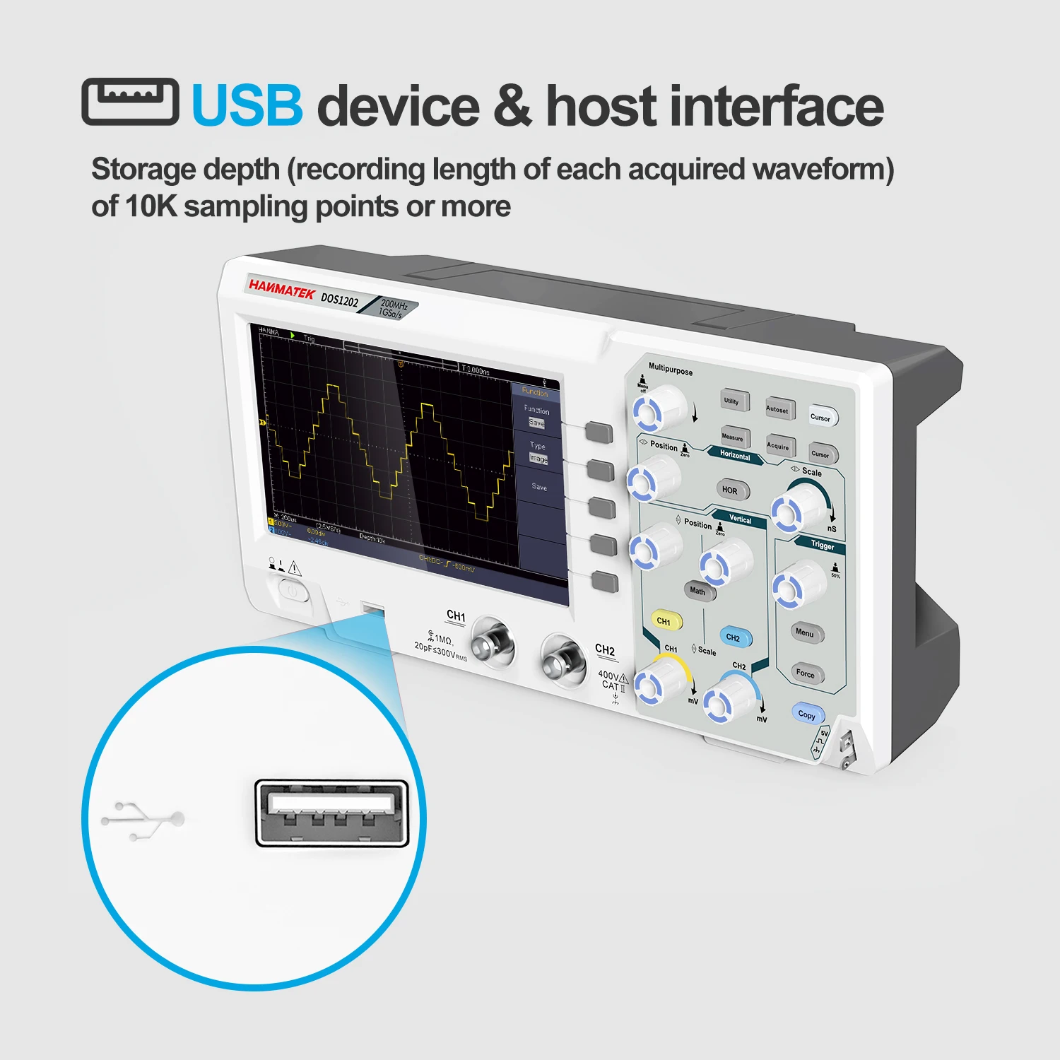 Hanmatek Digital Oscilloscope 2 Channels 200MhZ Bandwidth 1000MS/s Sampling Rate 7-inch TFT Storage Desktop Oscilloscope