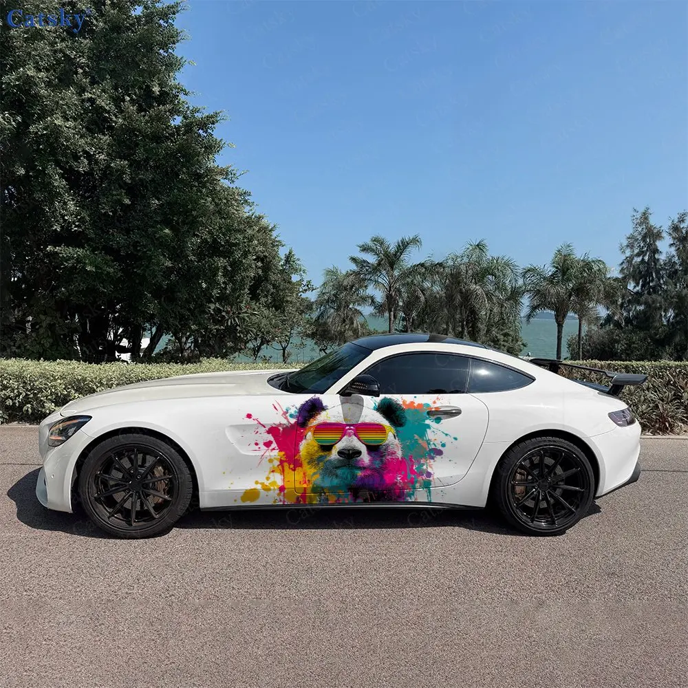 2pcs Trendy Panda Car Side Wraps, Self-Adhesive PVC Waterproof & Scratch-Resistant Stickers, Car Accessory Gift