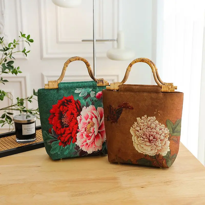 Suyue Bag Rattan Handle Small Square Bags in Stock, Cross-border Women Package Gift Pack Antique Cheongsam Banquet Handbag
