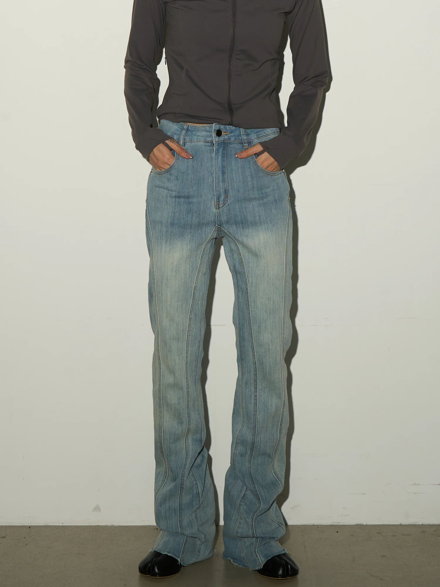 

MICHINNYON Retro Flared Denim Jeans Women's Slimming Long Pants Ankle-Length High Waist Cotton Blend Comfortable Breathable