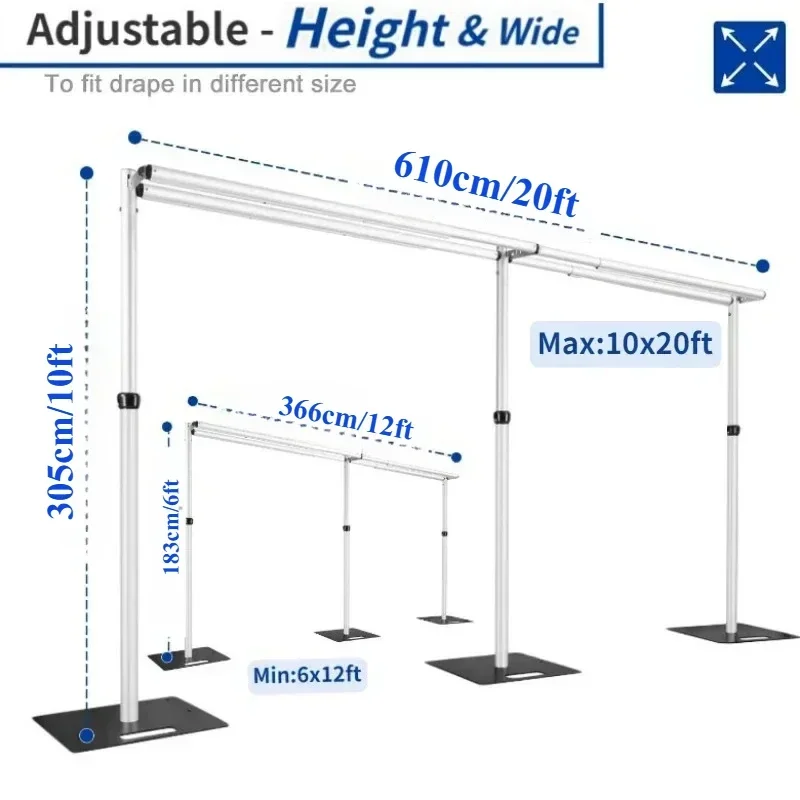 3x3 & 3x6M Aluminium Heavy Duty Backdrop Stand,portable Adjustable Pipe and Drape Stand,Event,Curtain Decor and Wedding Ceremony