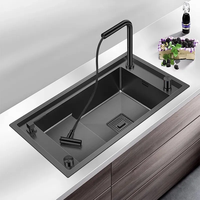 304 Stainless Steel nano black gold sink kitchen single ladder sink with pull out faucet Large Nanotech plating stainless sink