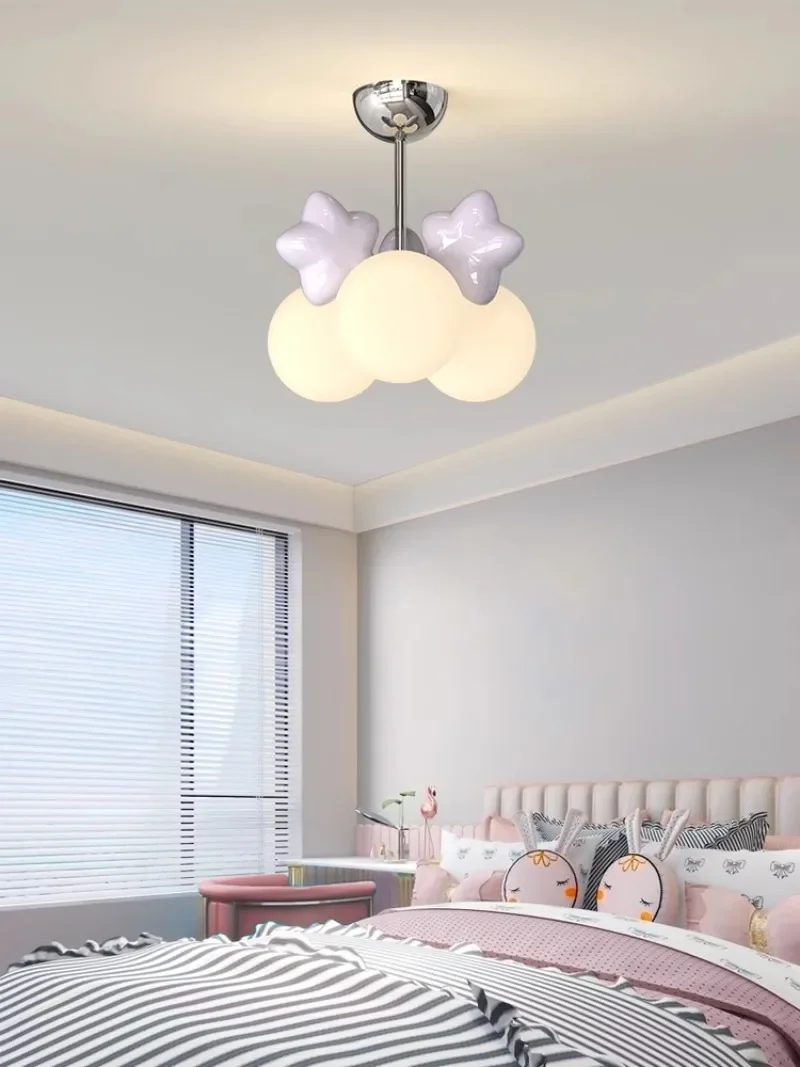 Children's room chandelier full spectrum eye protection cream breeze minimalist bow bedroom room lighting fixtures