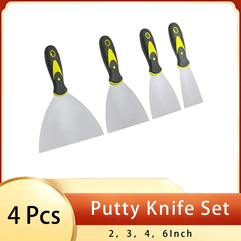 Putty Knives Set 4 PCS Metal Scrapers for Drywall Putty Decals Wallpaper Baking Patching and Painting 4 Sizes