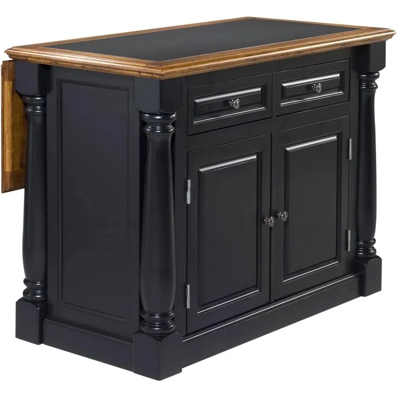 Monarch Black/Distressed Oak Kitchen Island with Granite Top by