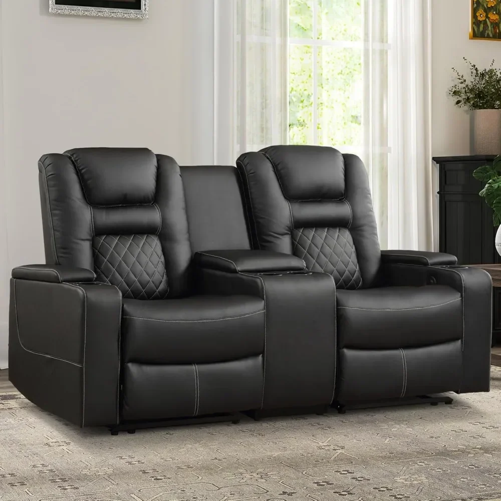 Home Theater Seating Seats, Theater Recliner Chair Power Recliner Sofa with Console, Cup Holders, Hidden Arm Storage, USB Ports