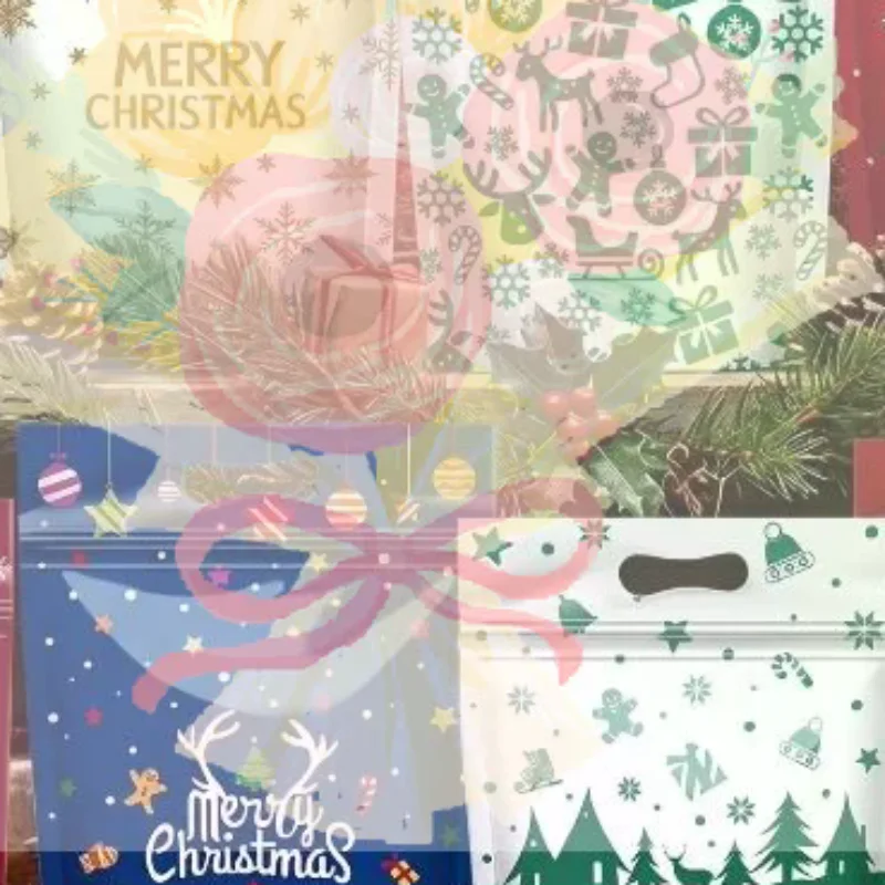 50Pcs Resealable Christmas Zip Lock Bags 50PCS Clear Christmas Plastic Sealing Bags With Handles For Xmas Holiday Party Candy