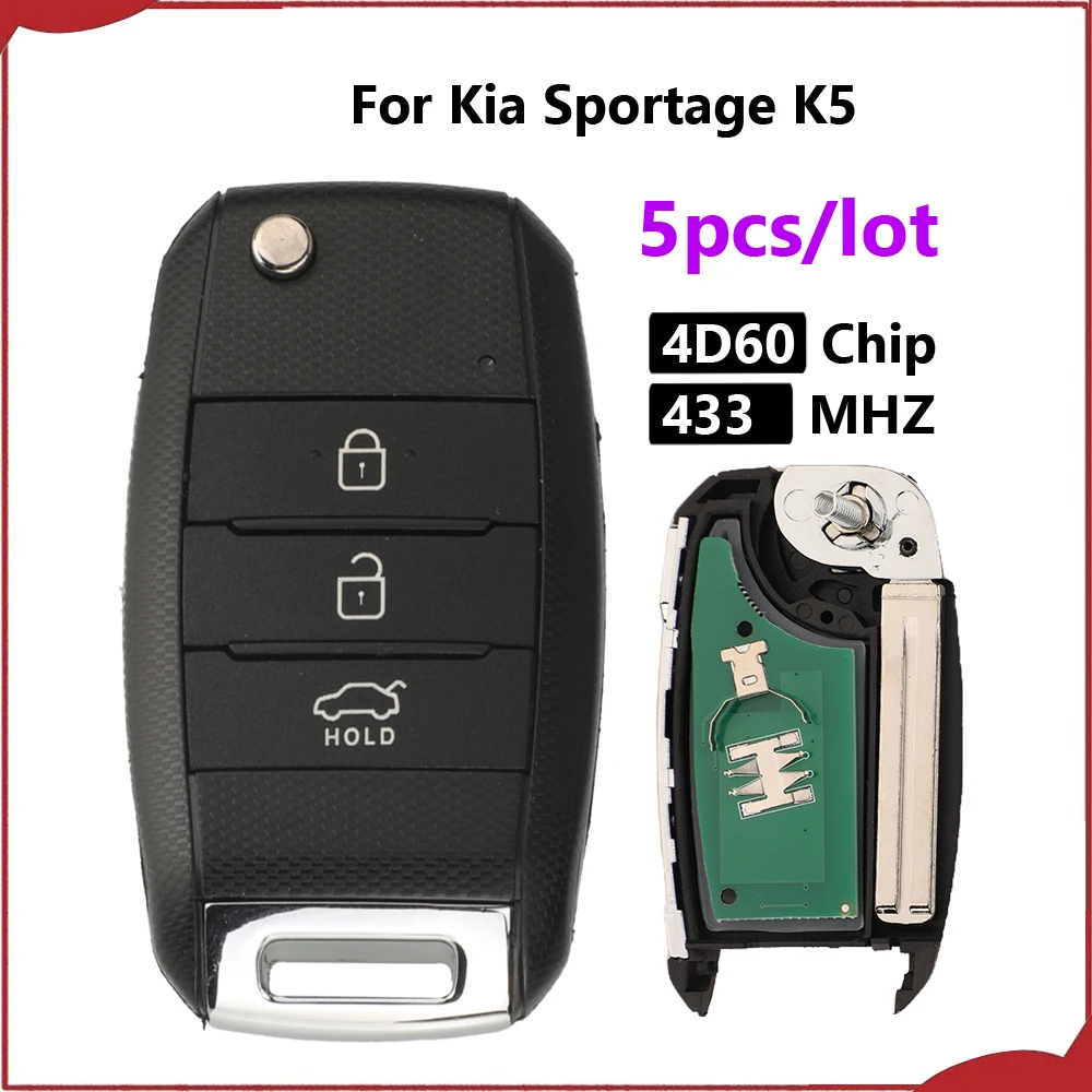 jingyuqin New 5pcs 433MHZ FSK 4D60 Chip Remote Folding Car Key Fob For Kia Sportage K5 3BTNS Auto Control with TOY40/HU134 Blade