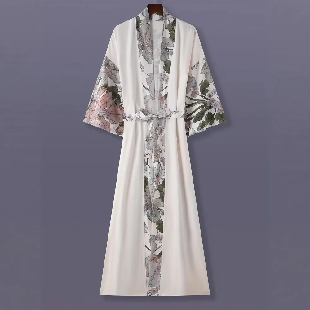 Elegant European Flower Print Kimono Yukata,Long Feather Sunproof Cardigan Coat for Women,Ethnic Outfit for Daily Wear & Cosplay