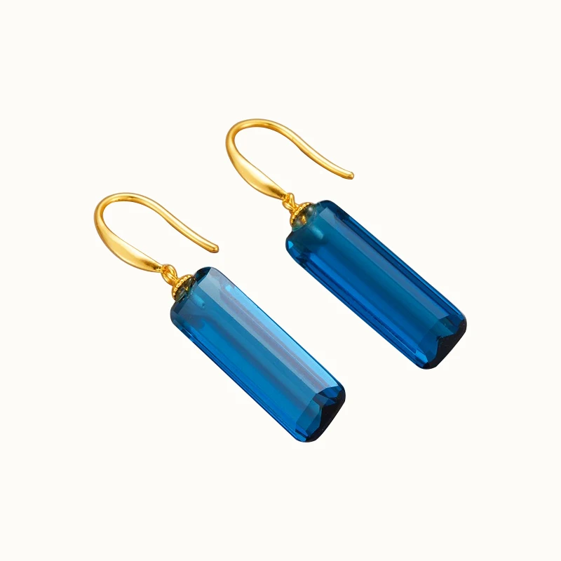 

Elegance Geometric Rectangle Drop Earrings Modern Prism Cutting Cuboid Mystic Blue Crystal Glass Dangle Earrings for Women Girls
