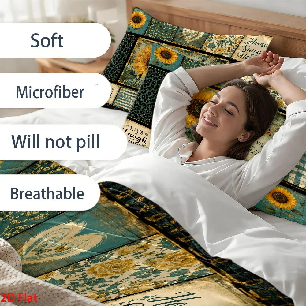 3Pc Sunflower Butterfly Print Quilt Cover Set, Three-Piece Bedding Set (1*Quilt Cover + 2*Pillowcases), Skin-Friendly and Breathable Polyester Woven Bedding, Anti-Wrinkle, Easy to Clean, Durable, Machine Washable, Double Bed Bedding Suitable for All Seasons, Cozy Home Bedroom Decoration, Quilted Duvet Cover with Invisible Zipper Closure, Modern Minimalist Light Luxury Style Bed Cover Set, Suitable for Home Master Bedroom, Guest Room, Student Dormitory, Live Laugh Love