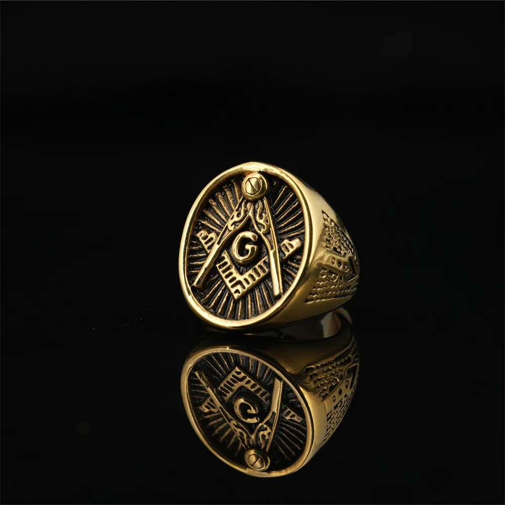 New European And American Cross-border Titanium Steel Freemason Ring For Men, High-end Retro Fashion Eye Of Providence Ring