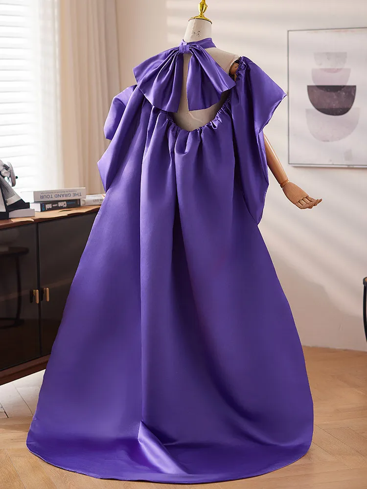 Purple Satin Back Large Trailing Silk Draped Evening Dress Accessories Super Fairy Prom Gowns Shawl Beauty Vestido De Novia
