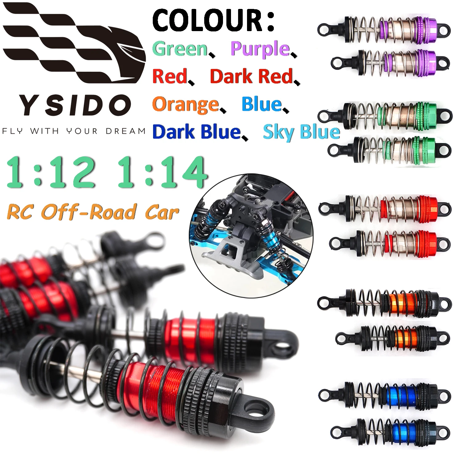 

Передний и задний металлический пружинный амортизатор 62/68 мм для 1:12 1:14 Wltoys 144001 144010 124007 124008 124018 Обновление радиоуправляемого внедорожника