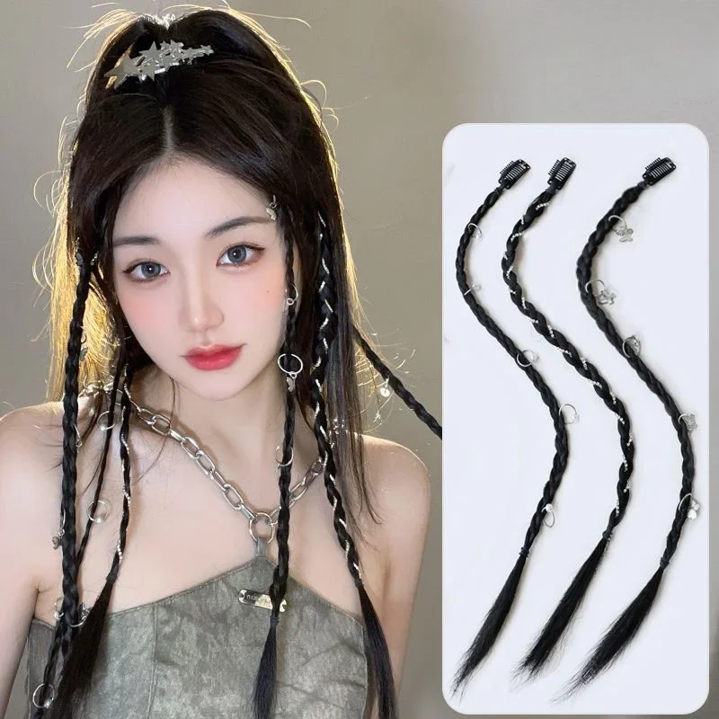 2pcs/set Y2K Cool Girls Chains Tassel Hairpin Hair Braiding Women Dough Twist Braid Traceless Invisible BB Clip Boxing Braiding