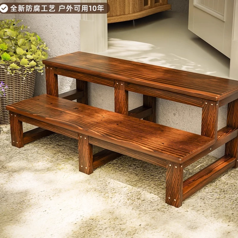 solid wood footstool indoor bay window mobile wooden staircase stepping board balcony three-step step ladder household