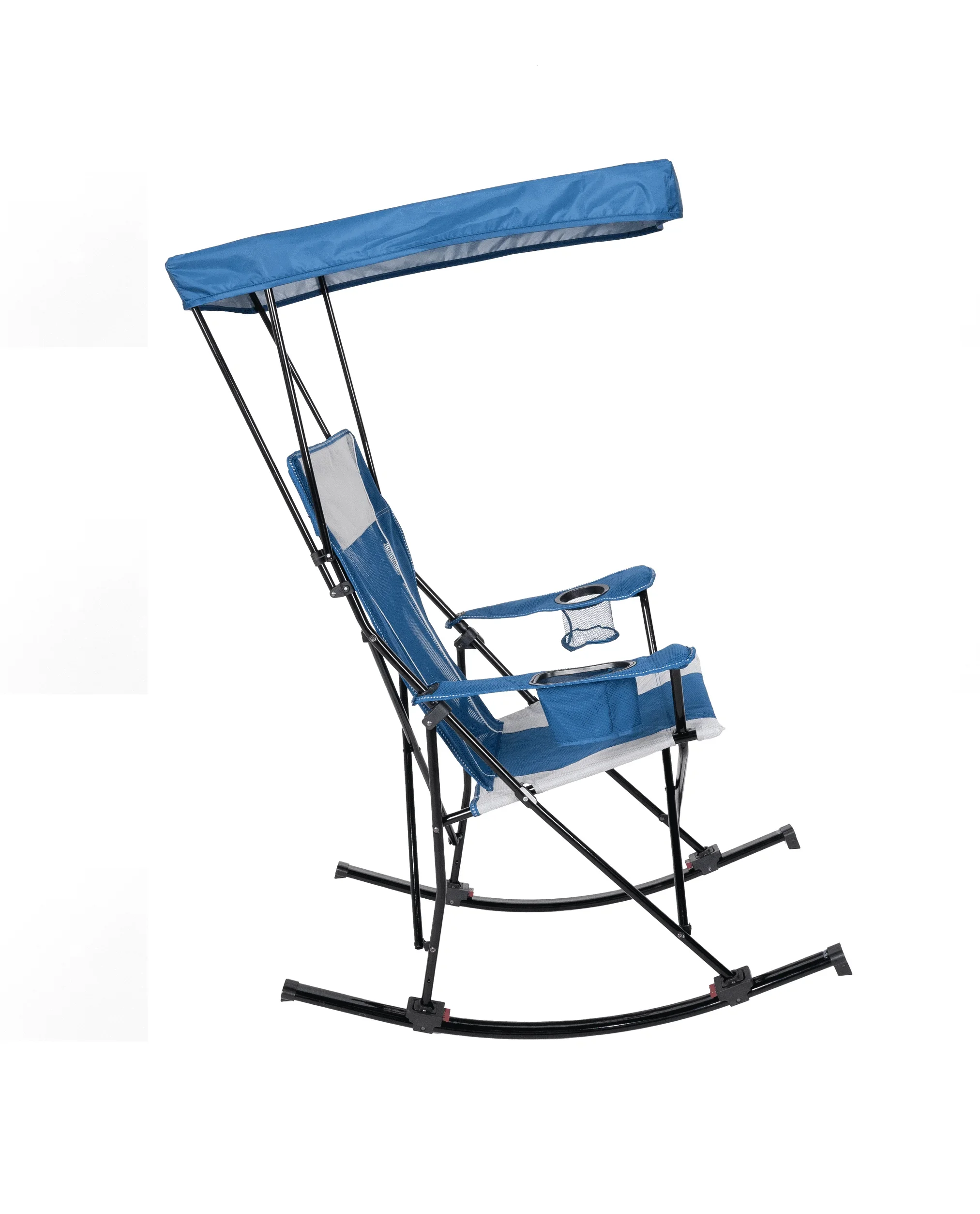 Mesh Tension Rocking Camp Chair with Canopy, Blue and Grey, Detachable Rockers, Adult