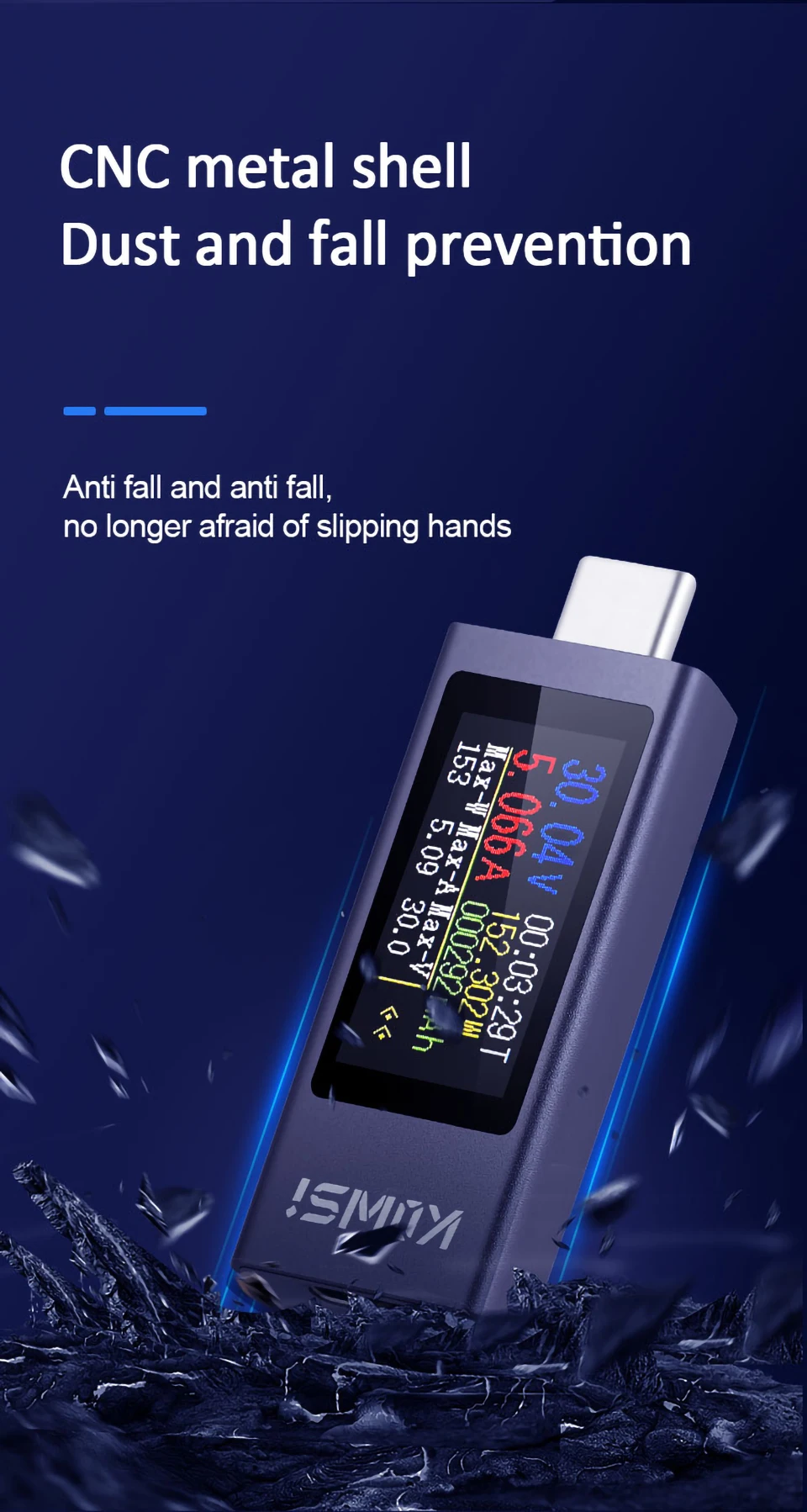 KWS-X1 4V-30V 12A Typ-C Tester Voltmeter Amperemeter TYPE-C Schnellladungserkennung Auslöser Kapazitätsmessung Rippelmessung – Detail 23