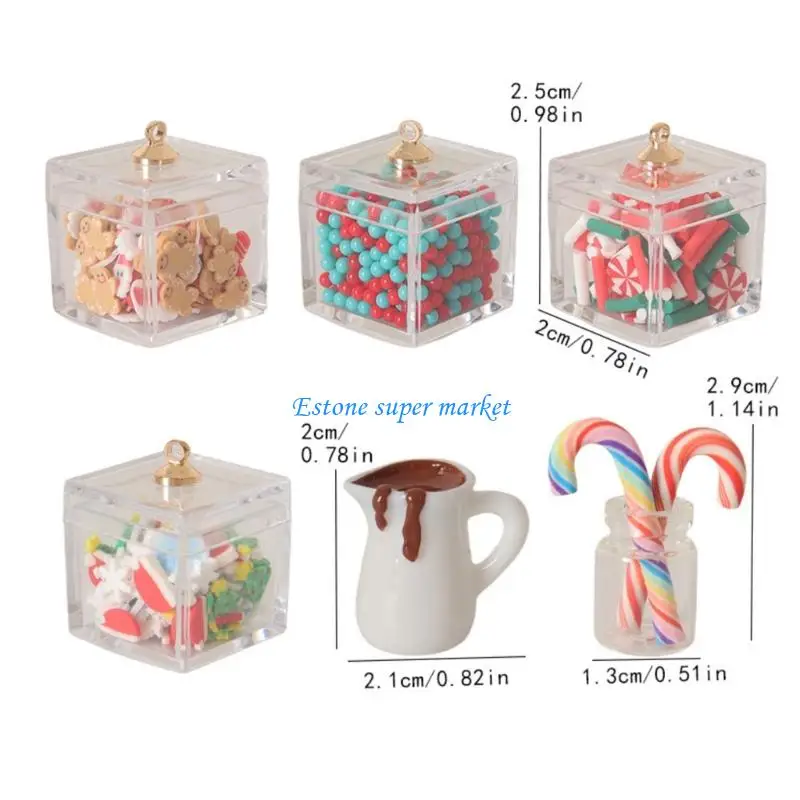 090B 12pcs Miniature Christmas Candy Bottles Set 1/12 Doll House Accessories With Colorful Slices Craft Model Scene Decoration