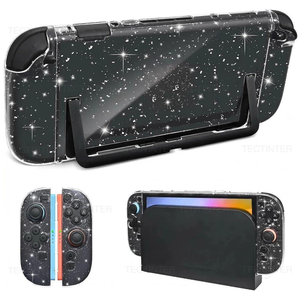 TPU+PC Clear Glitter Protective Case for Nintendo Switch 2 Console Joystick Split Cover Skin Protector for Switch 2 Accessories
