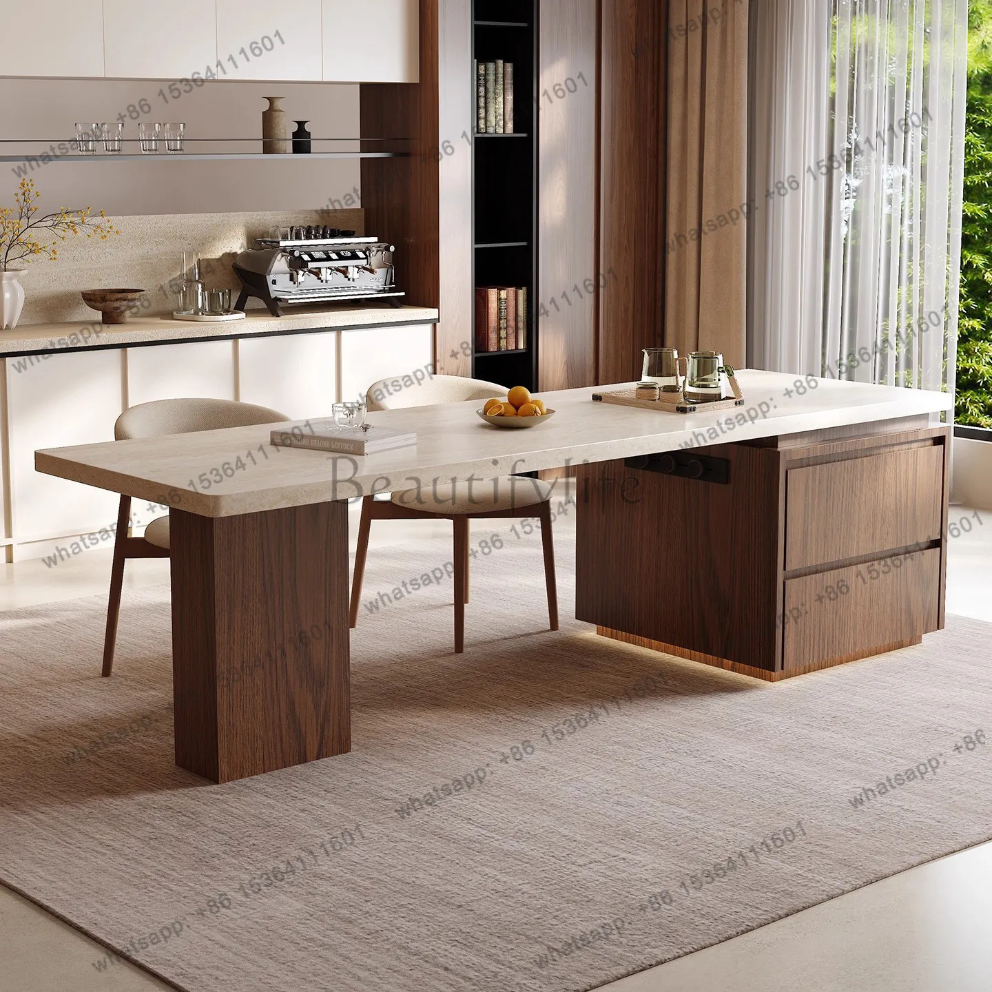 

Medieval dining table integrated household open kitchen mid-island table bar can be customized