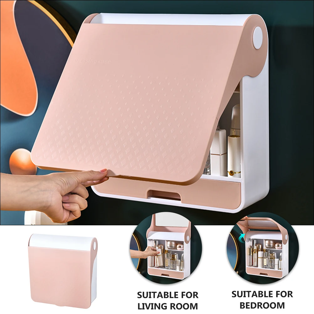 

Makeup Case with Mirror Storage Container Desktop Organizer Abs Plastic Holder Bathroom