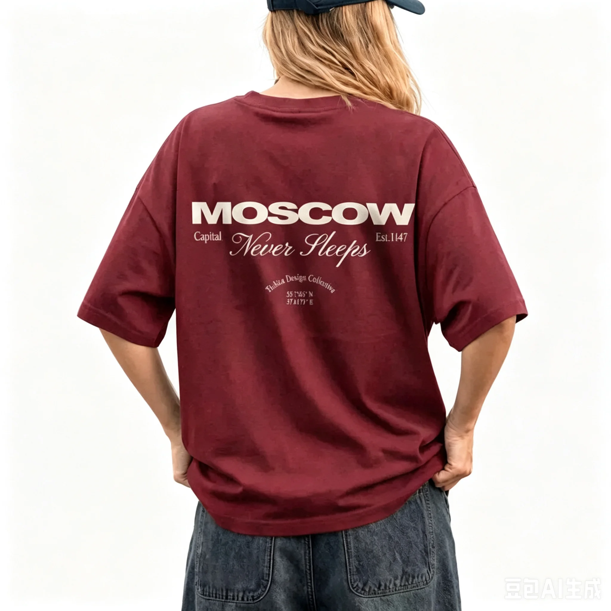 Slavic Retro Oversized Tee Large Back Moscow City Font Coordinate Slogan Print Soft Washed Cotton Unisex Loose Street T Shirt