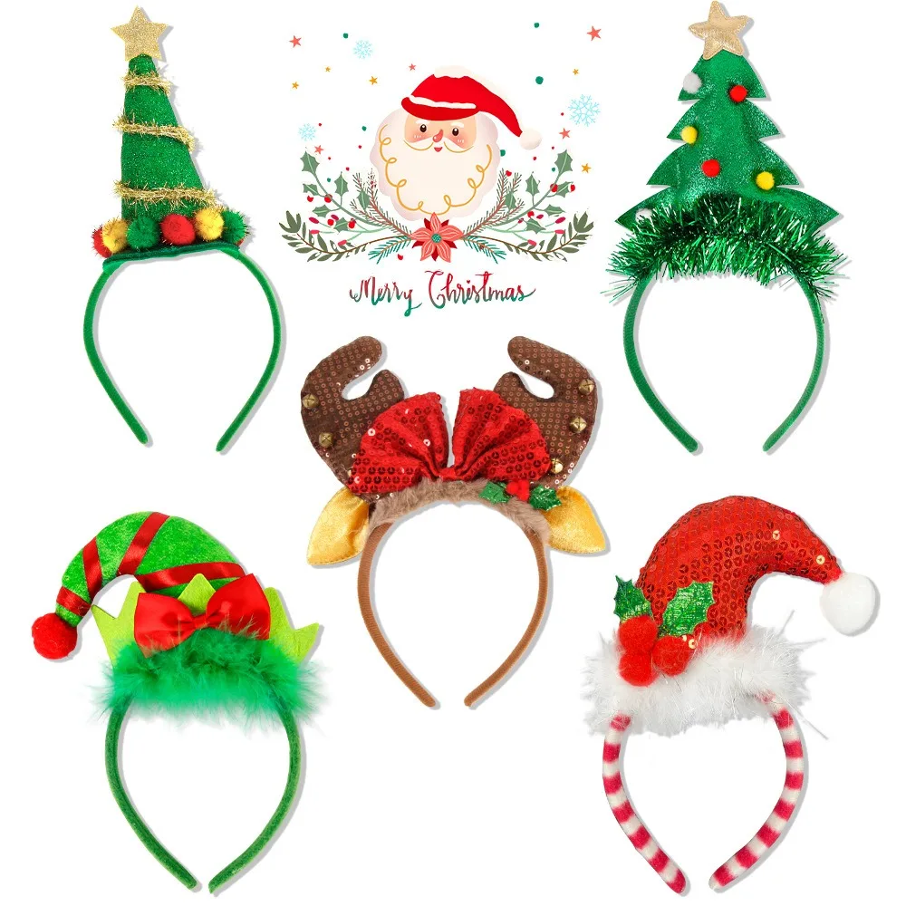 Christmas Headband Antler Xmas Tree Headband Noel Clown Hat Headwear Christma Hat Hair Clip Navidad Natal Happy New Year 2025