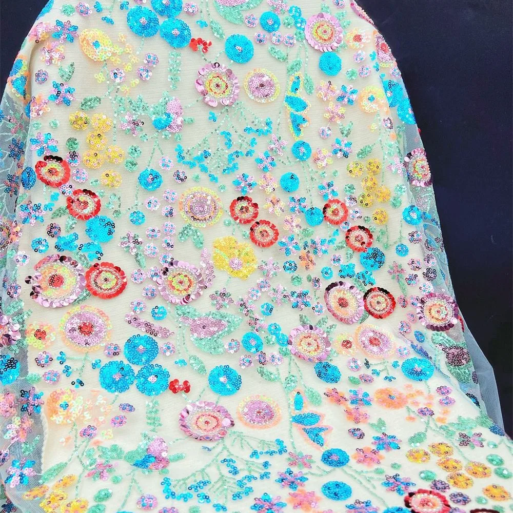

1yard Luxurious floral sequin embroidery lace fabrics cheongsam wedding dress accessories fabric for material
