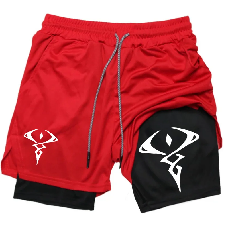 

Новые летние мужские шорты 2-в-1 с абстрактным принтом для тренировок и фитнеса, с карманом для телефона, двухслойные, дышащие, спортивные брюки 2026 года