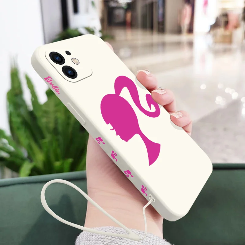 Cute Pink Doll Phone Case For iPhone 15 14 13 12 11 Pro Max Mini X XR XSMAX SE 8 7 6S Plus Soft Barbies Liquid Silicone Cover