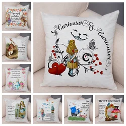 Alice in Wonderland Cushion Cover Cute Rabbit Cat Printed Sofa Pillow Vintage Home Decorative Pillow Case for Children room