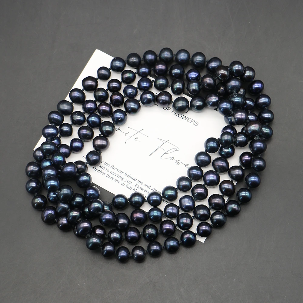 

132cm Black Dyed Edison Pearl Long Strand Necklace 8-9mm Multi-Layer Twisted Design Gothic Jewelry Gift For Banquets And Parties