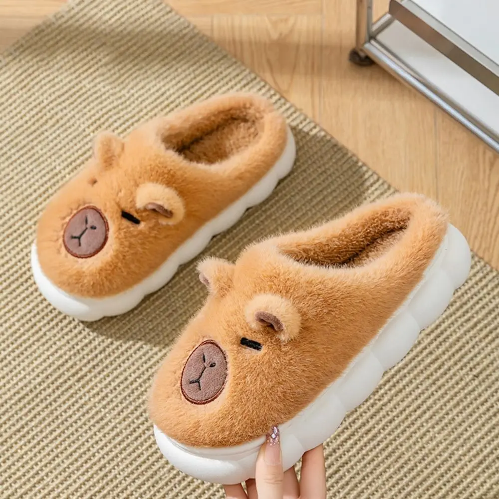 Mode Winter Capybara Hausschuhe Weiche Anti-slip Cartoon Pelzigen Hausschuhe Dicken Sohlen Nette Wärmer Hause Baumwolle Schuhe Paar