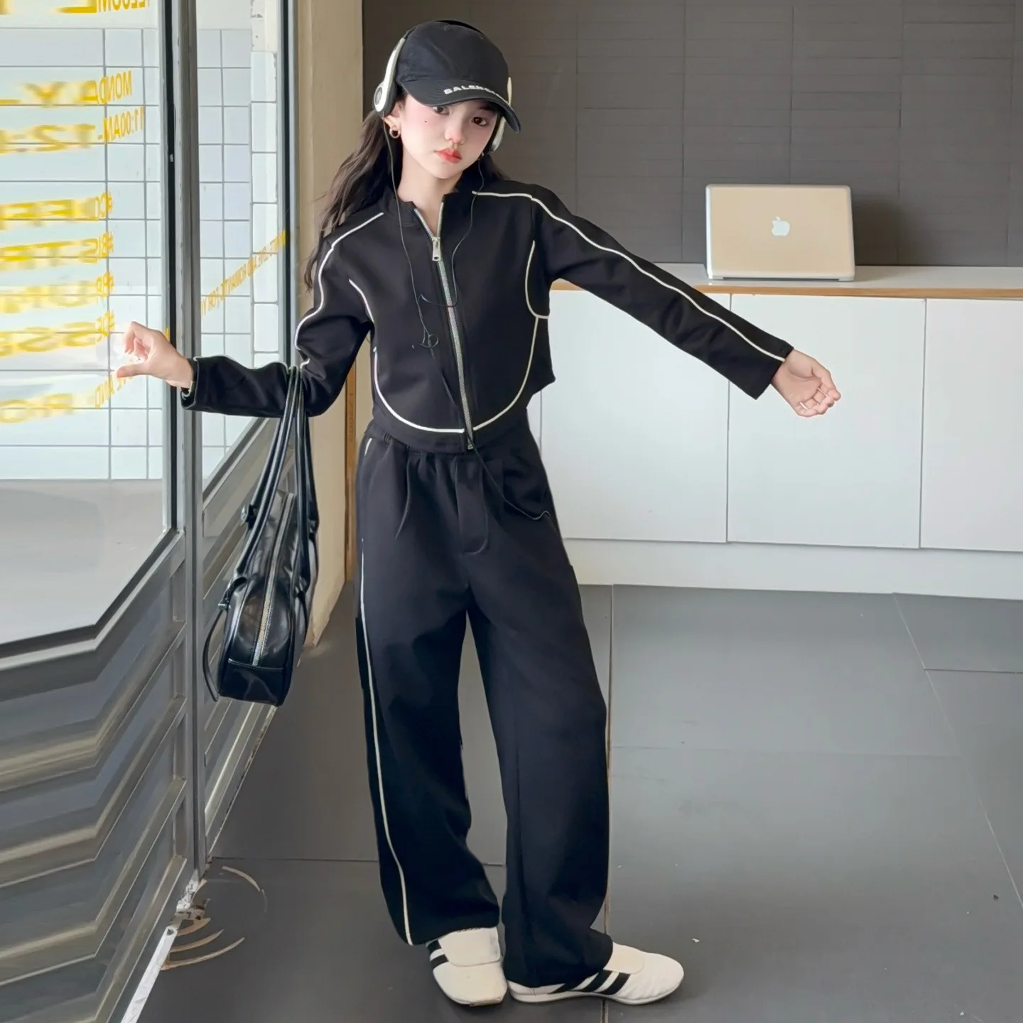 

Autumn School Girl Tracksuit Teenager Girls Striped Long Sleeves 2pcs Suits Kids Girls Zipper Coat 4-14Y Girls Straight-leg Pant