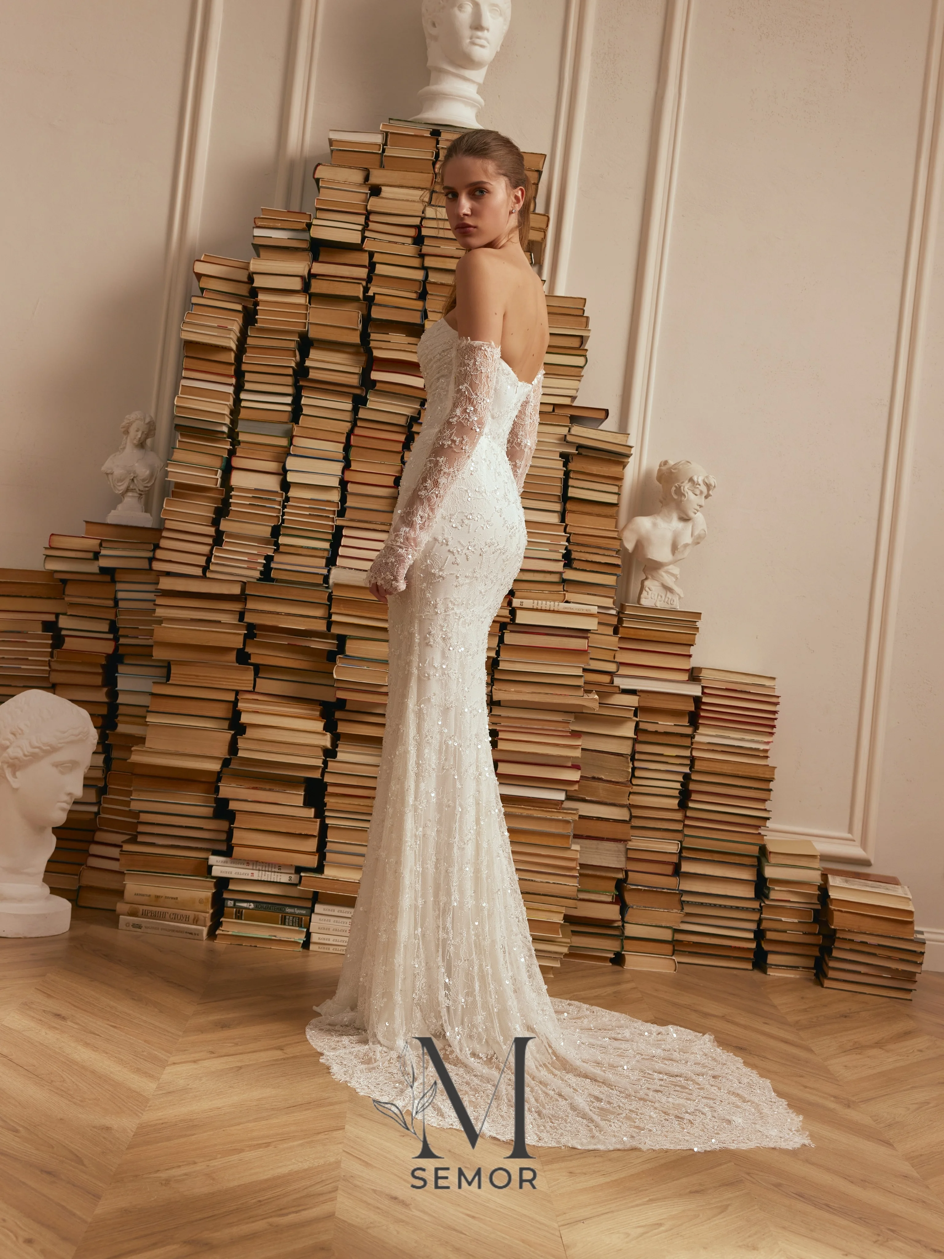 Semor Customized Charming Trumpet Wedding Dresses Lace Appliques Sequin Beading Detachable shawl Bride Gown Vestidos De Novia