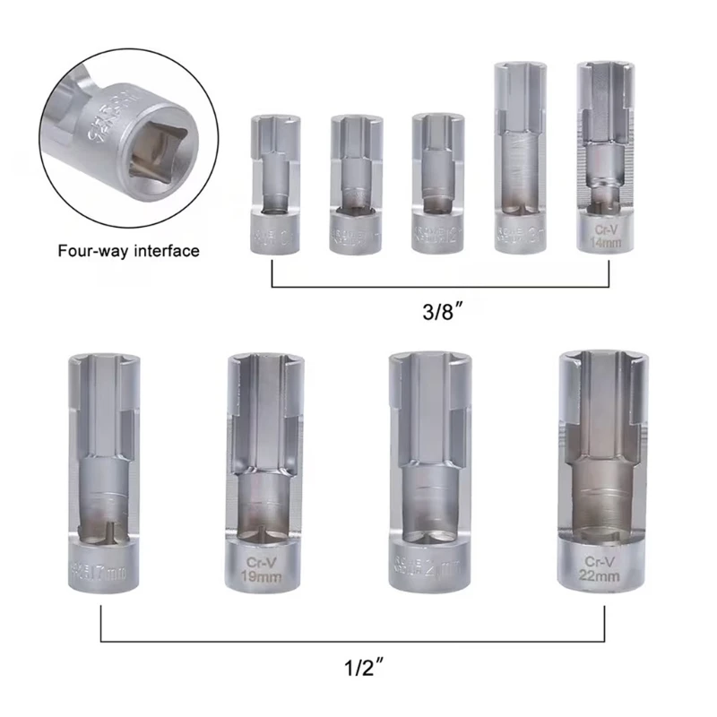 10Pcs Automotive Oxygen Sensing Oil Pipe Remover Sleeve Wrench Tool 10-27Mm Thread Chasers Tool Car Repair Set C7AC