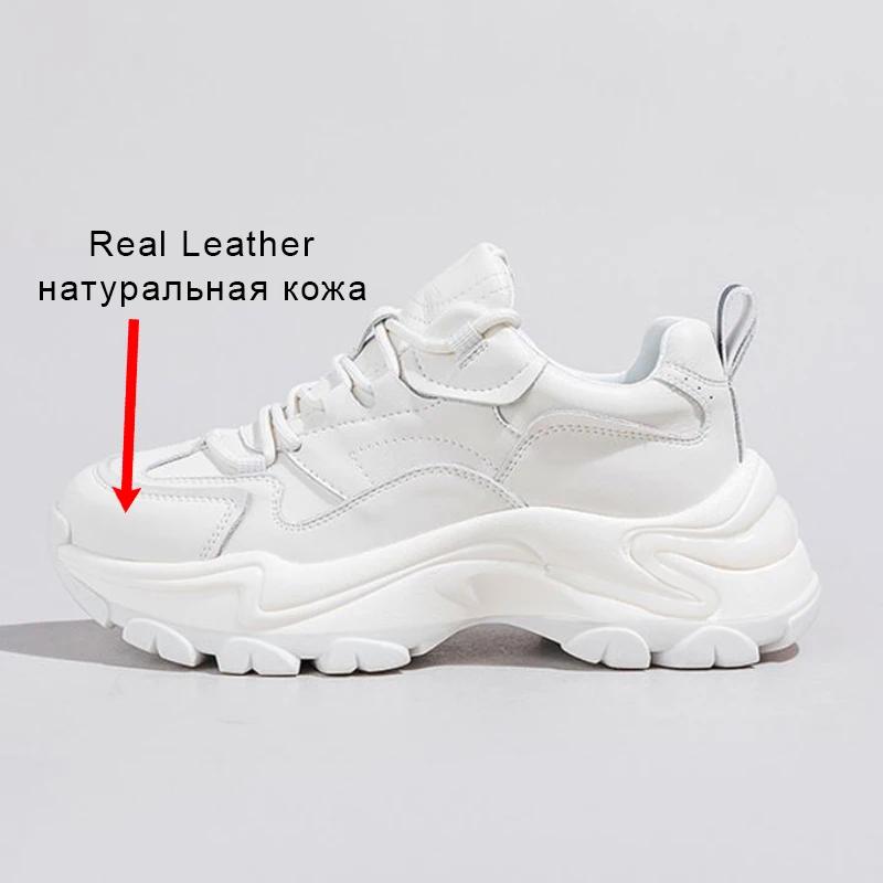 JOZHAMTA Size 35-40 Women Sneakers Ins Fashion Real Leather High Heels Shoes Woman Platfoam Spring Casual Daily Lady Footwear