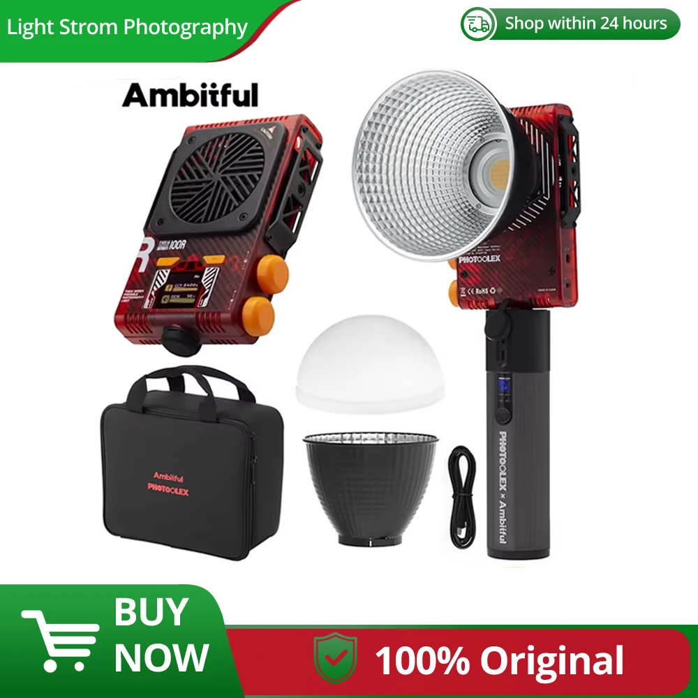 

AMBITFUL 100R LED Video Light 100W 2700K-6500K Bi-color Version CRI 96+ TLCI 95+ Portable Pocket LED Light Control with APP