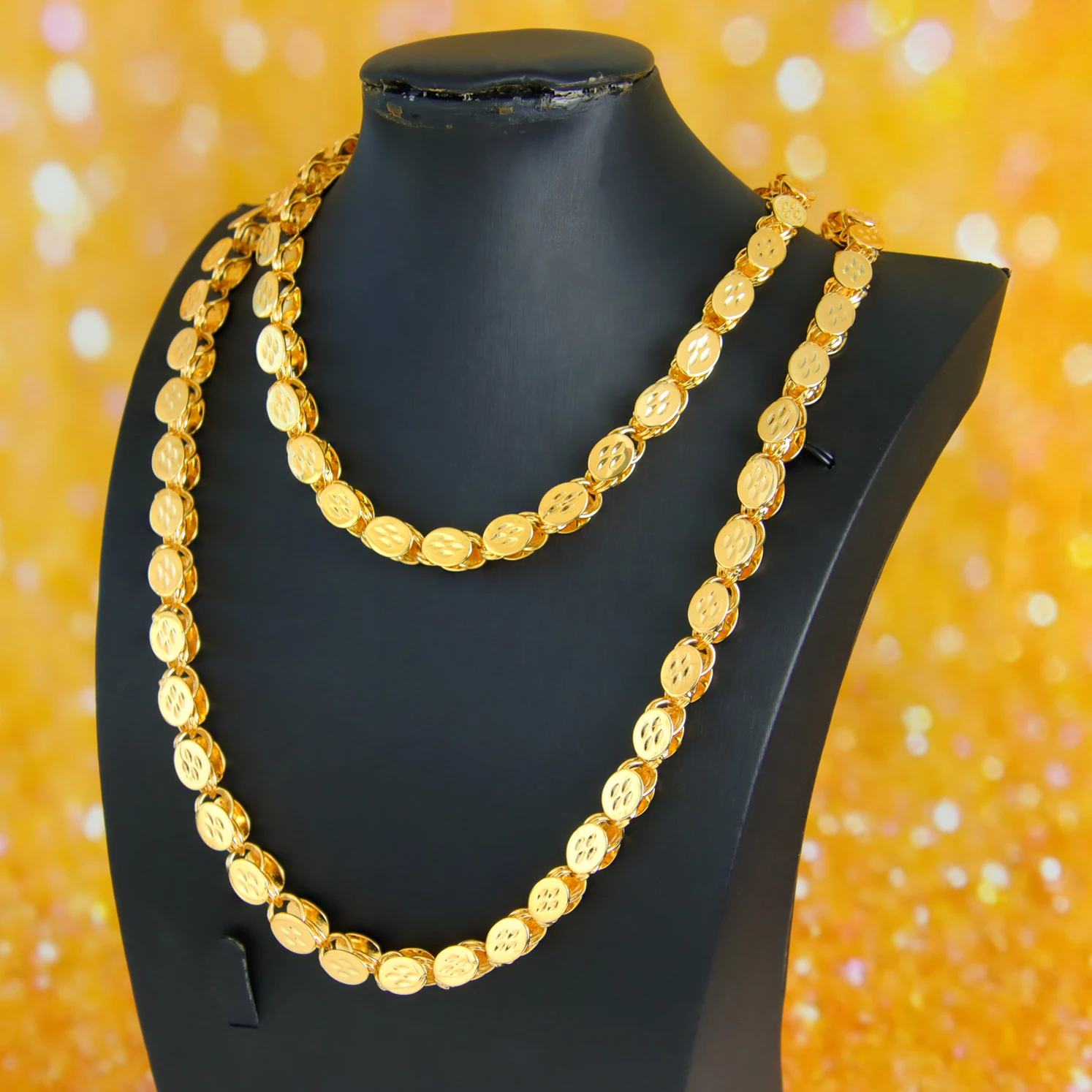 Luxuriöse arabische Hochzeit lange Halskette 50/100 cm 24 Karat vergoldet islamische türkische Frauen Braut Verlobungsfeier schicker Schmuck – Detail 6